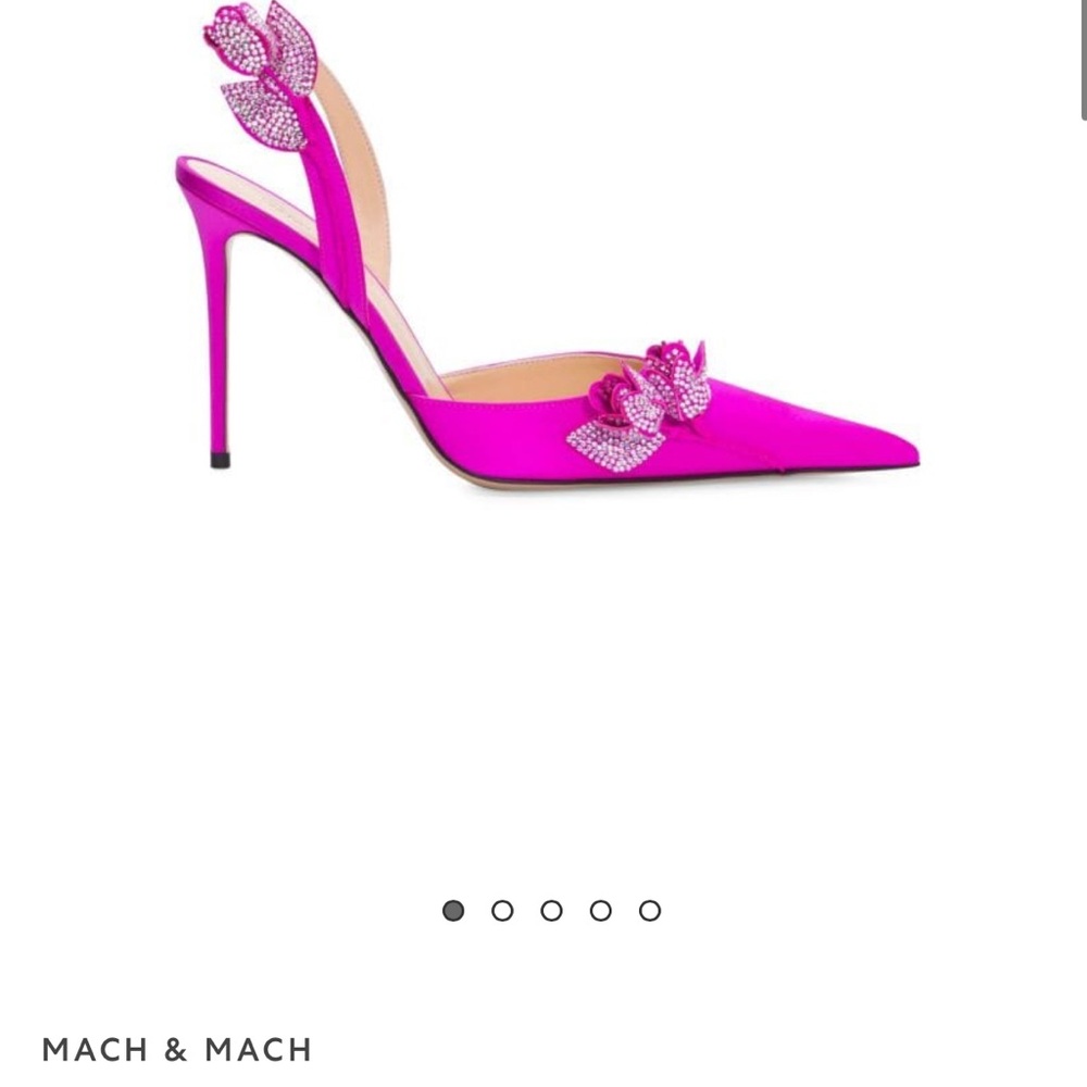 MACH & MACH Pink Satin Slingback Heels with Bow